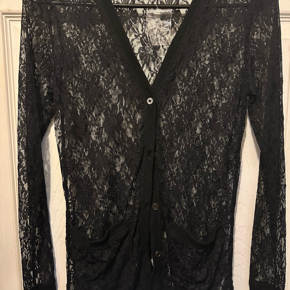 Vintage Y2K FOREVER 21 Black Sheer Lace Cardigan ‼️RARE‼️ NWT 🔖